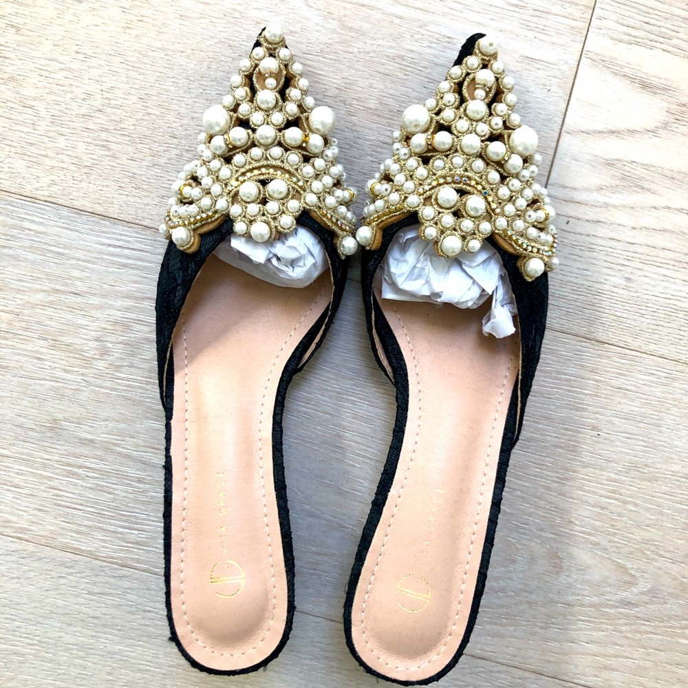 Vita Grace lace embellished kitten heeled shoes